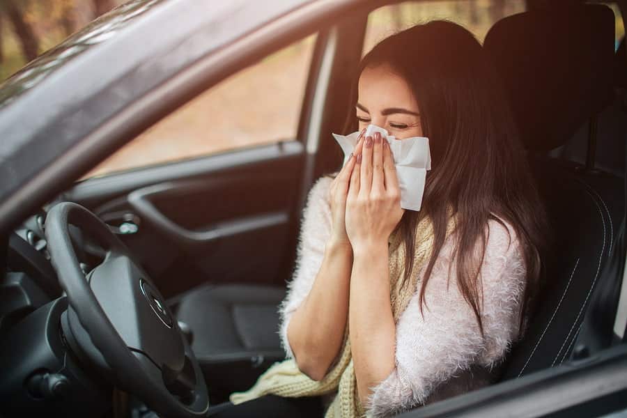 woman suffering from hayfever in spring