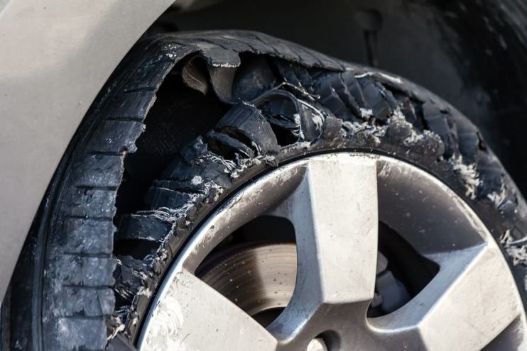 a car tyre after a blowout