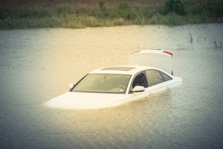 driving through floodwater in winter