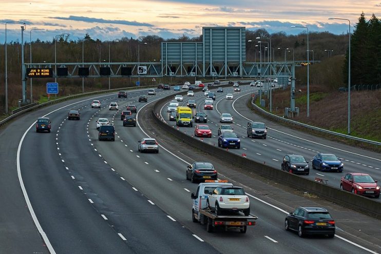 UK motorway with cars in lanes