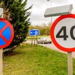 Day view background of UK Motorway Road 40 Speed Limit.