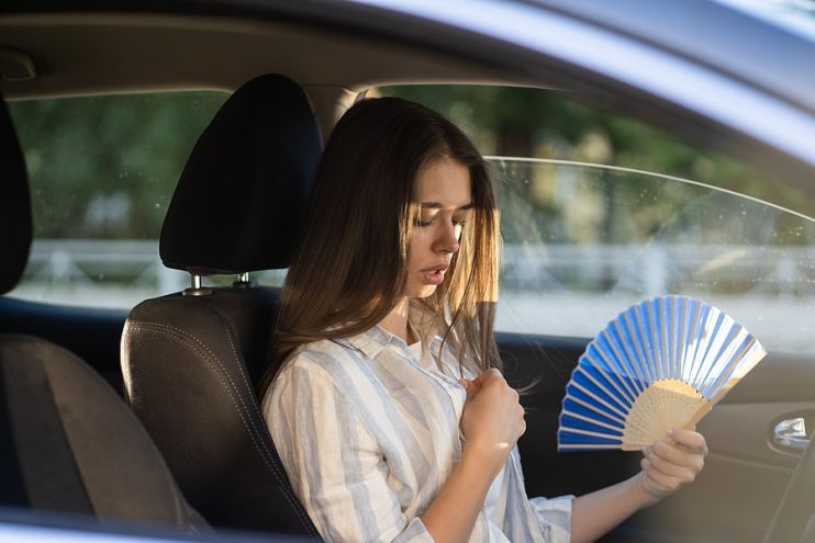 woman in a hot car