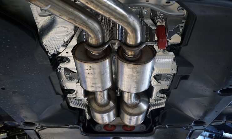 exhaust catalytic convertors under a car