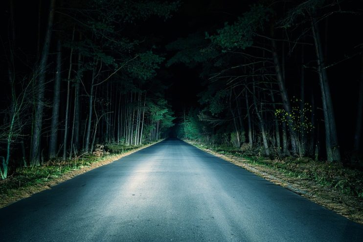 driving a country road in the dark