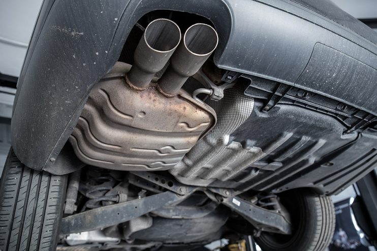 exhaust back box with signs of rust