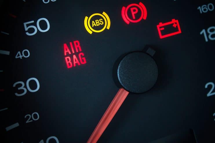 Illuminated dashboard airbag warning light