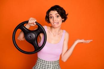 lady with a steering wheel